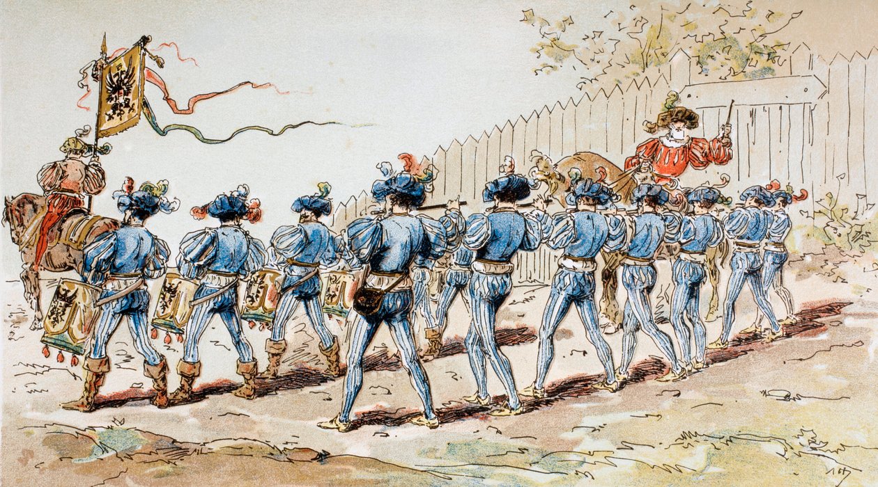 Ett 1500-talsmarschband med trummor och fifes av Armand Jean Heins