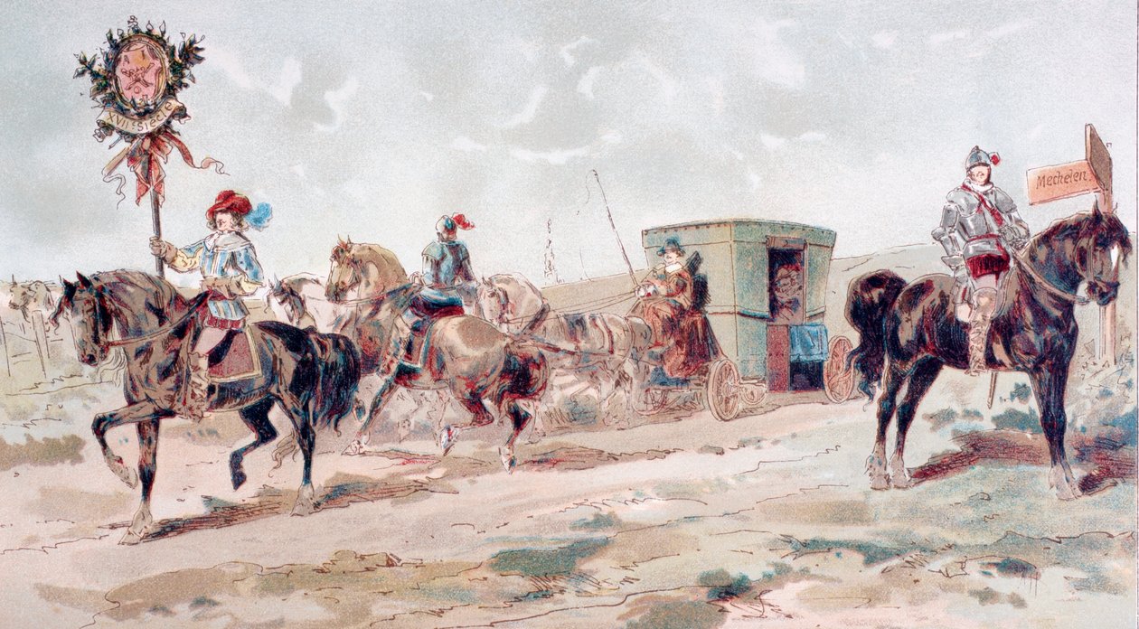 En täckt hästdragen vagn från 1600-talet, 1886 av Armand Jean Heins