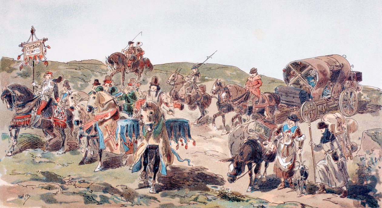 En vagn som reser med eskort på 1400-talet, 1886 av Armand Jean Heins