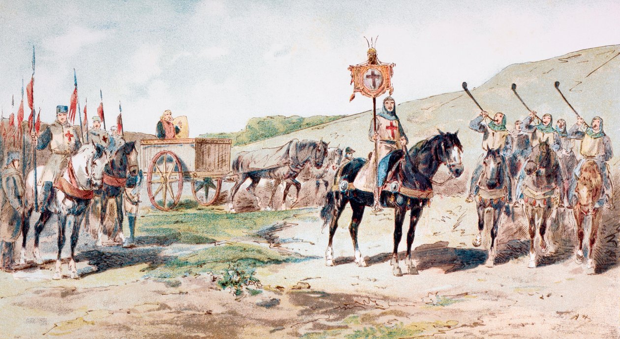 Korsfarare på marsch under 1000-talet med en hästdragen förrådsvagn, 1886 av Armand Jean Heins