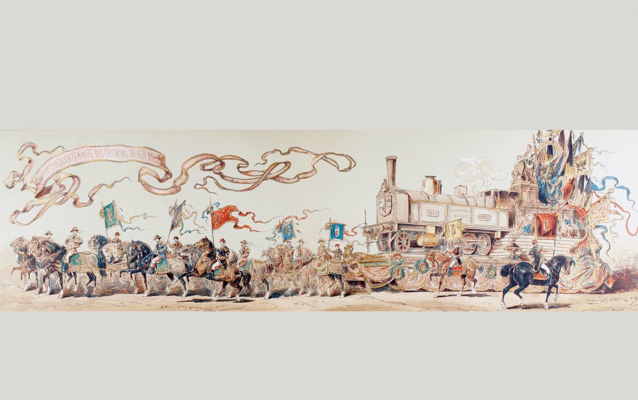 Bild som firar 50 år av det belgiska järnvägssystemet från 1835 till 1885, 1886 av Armand Jean Heins
