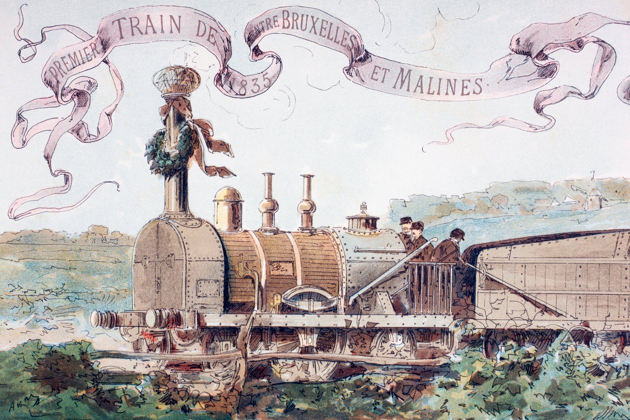 Bild som firar det första tåget från Bryssel till Mechlin 1835, 1886 av Armand Jean Heins