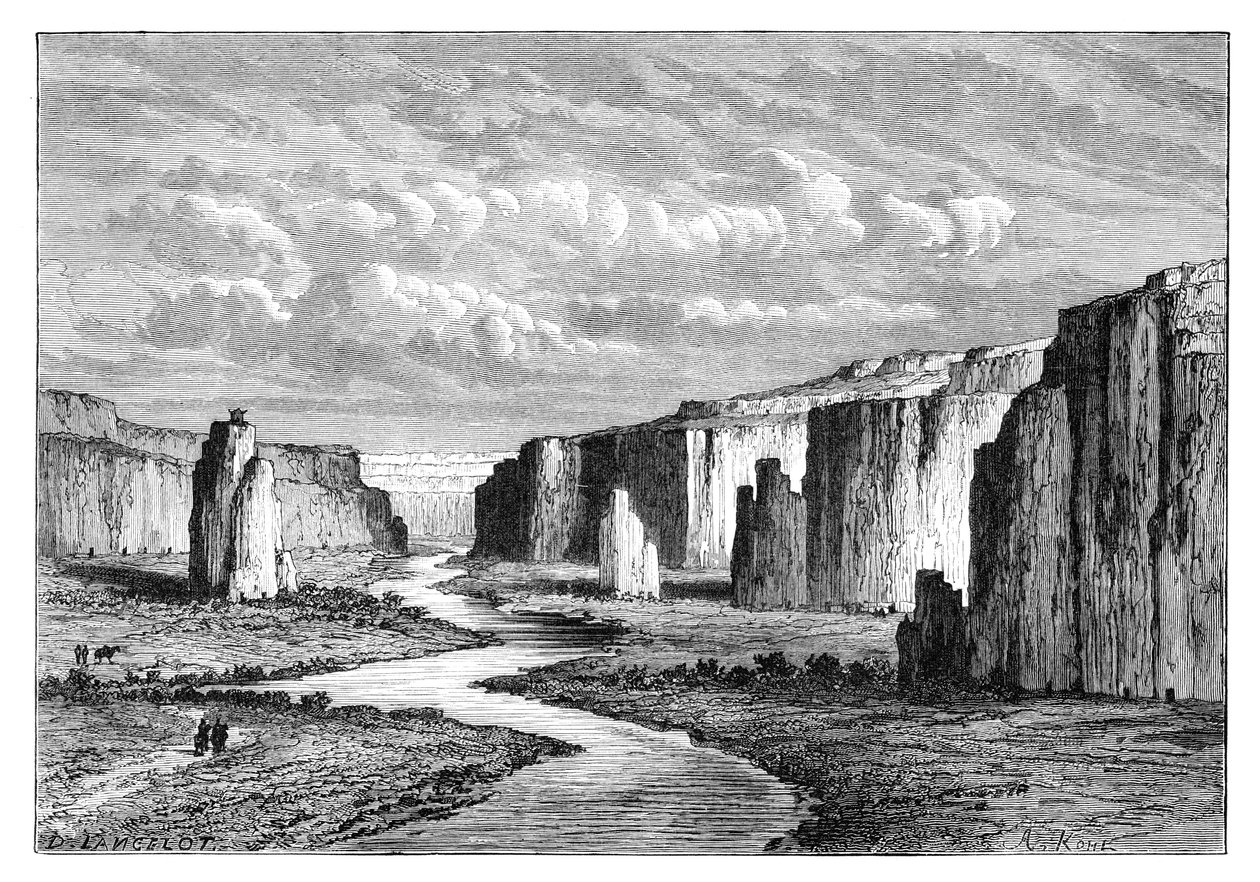 Klippor i den gula jorden, norr om Tai-Yeun, Shanxi, Kina, 1895. av Armand Kohl