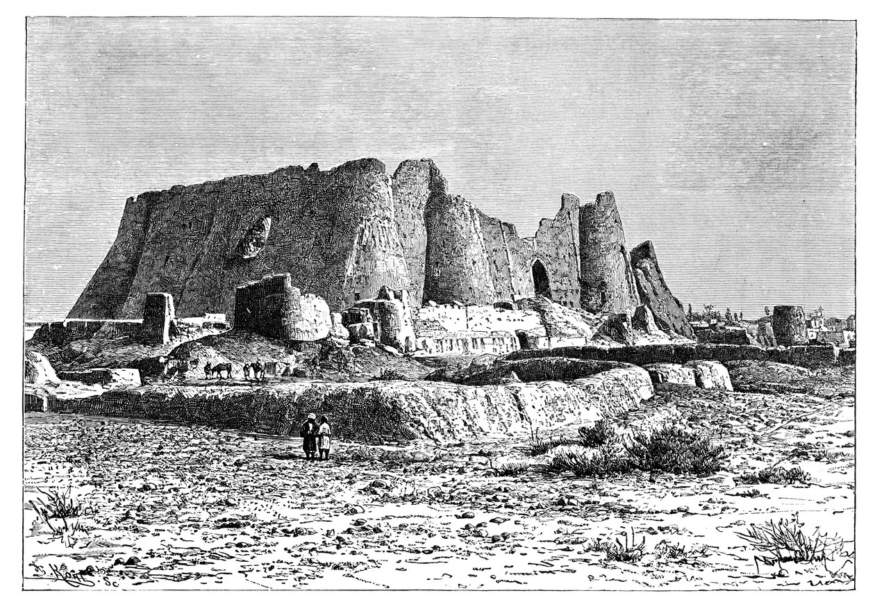 Den förstörda fästningen Veramin, Persien, Iran, 1895. av Armand Kohl