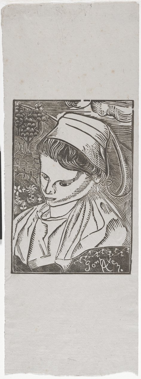 Bretonne de Pont-Aven (bretonsk kvinna från Pont-Aven) c.1896 (träblocktryck) av Armand Séguin