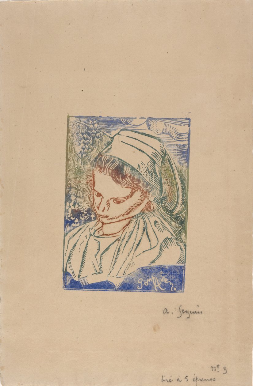 Bretonne de Pont-Aven (bretonsk kvinna från Pont-Aven) c.1896 (trätryck med en dockafärgning) av Armand Séguin