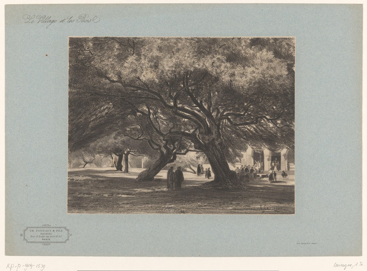 Ekar vid kyrkan Cimiez Les Chênes verts de Cimiés, Nice (titel på objekt) Landskap med byar och skog (serietitel) Le village et les bois (serietitel på objekt) av Armand Theophile Cassagne