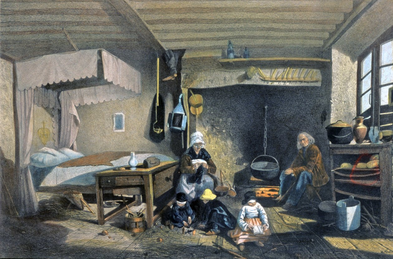Interiör av ett bondehus i Royat av Armand Theophile Cassagne