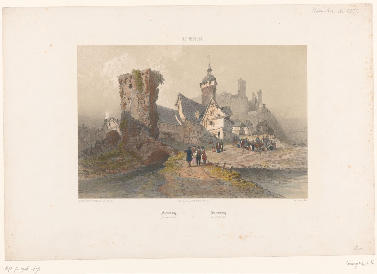 Vy över Sonnenberg nära Wiesbaden Sonnenberg près Wiesbaden (titel på objekt) Ansikten längs Rhen (serietitel) Le Rhin (serietitel på objekt) av Armand Theophile Cassagne