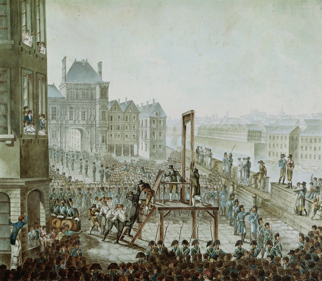 Avrättningen av Georges Cadoudal (1771-1804) och hans medbrottslingar, Place de Greve, 25 juni 1804 (wc på papper) av Armand de Polignac