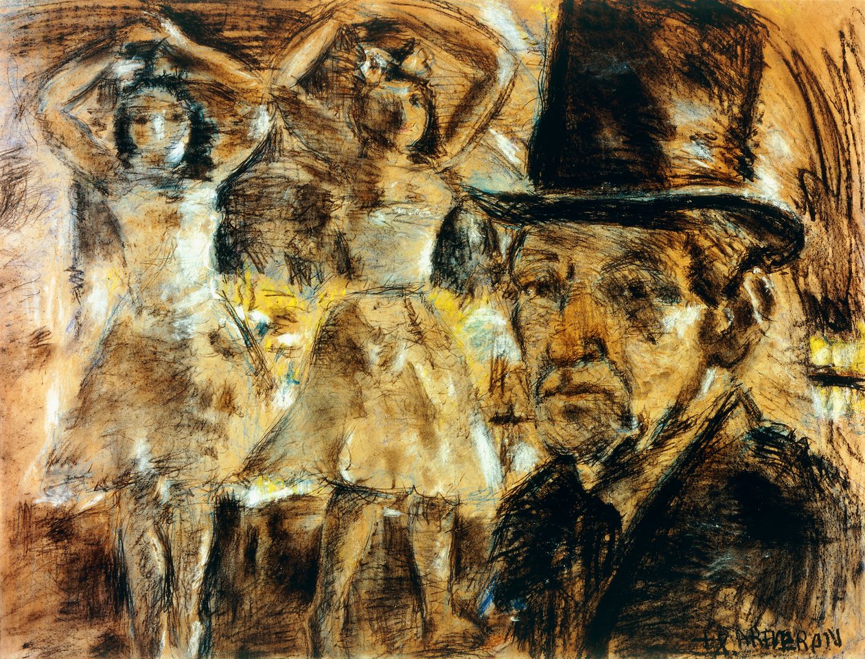 Self-portrait with Dolls (kol, pastell och vit krita på papper) av Armando Reverón