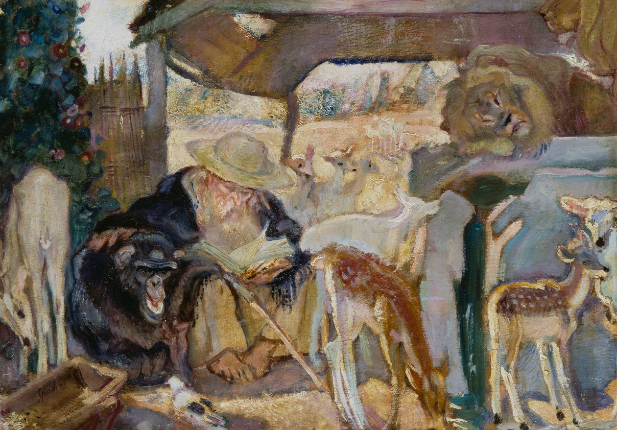 St Anthony bland djur, av Armando Spadini (1883-1925), olja på bräda, 66x96 cm av Armando Spadini