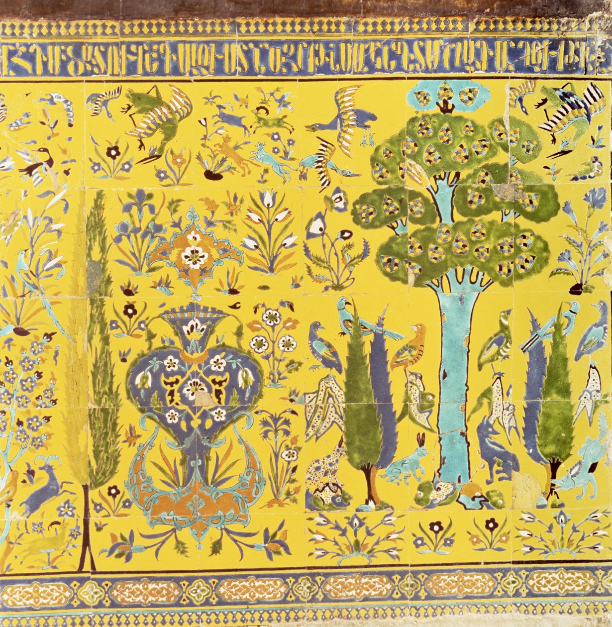Detalj från den nedre delen av kakel på en innervägg, kyrka färdig 1613 (keramik) av Armenian School