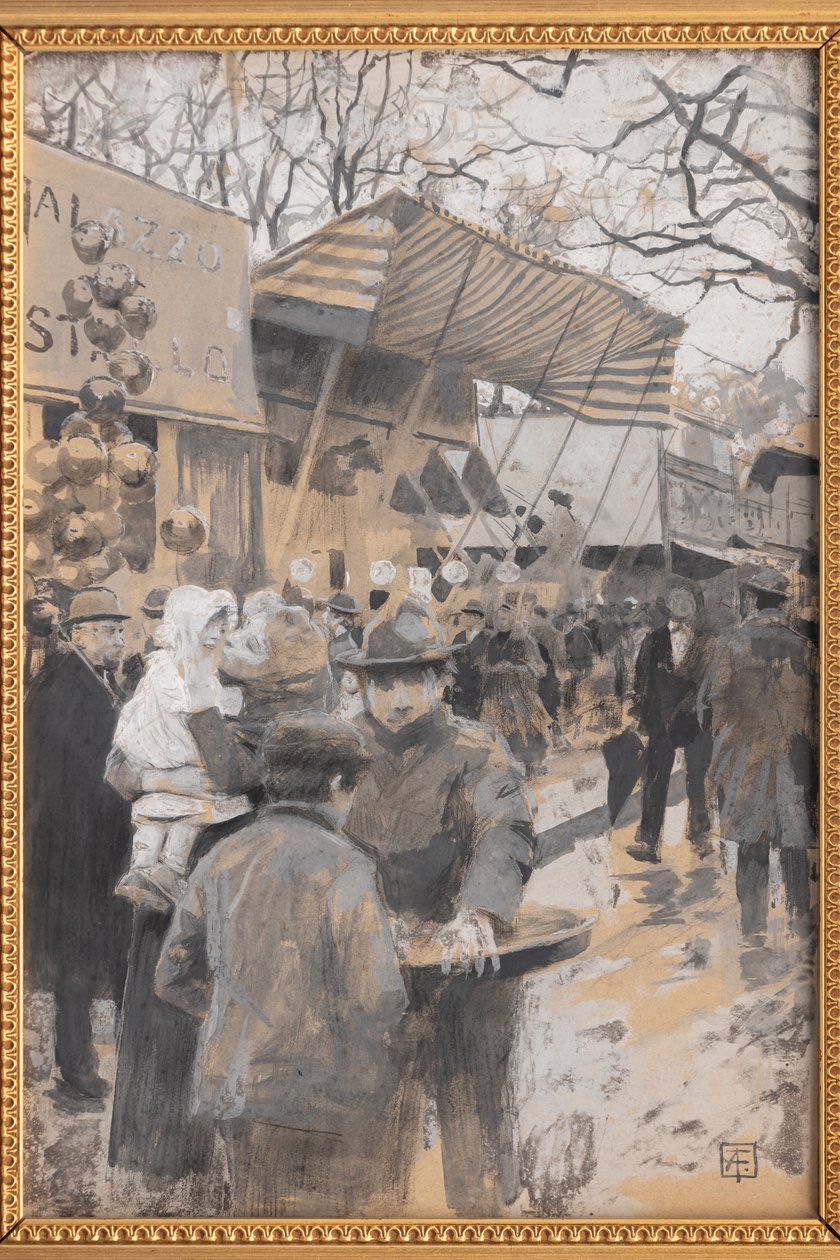 At the Market (blandteknik på papper) av Arnaldo Ferraguti