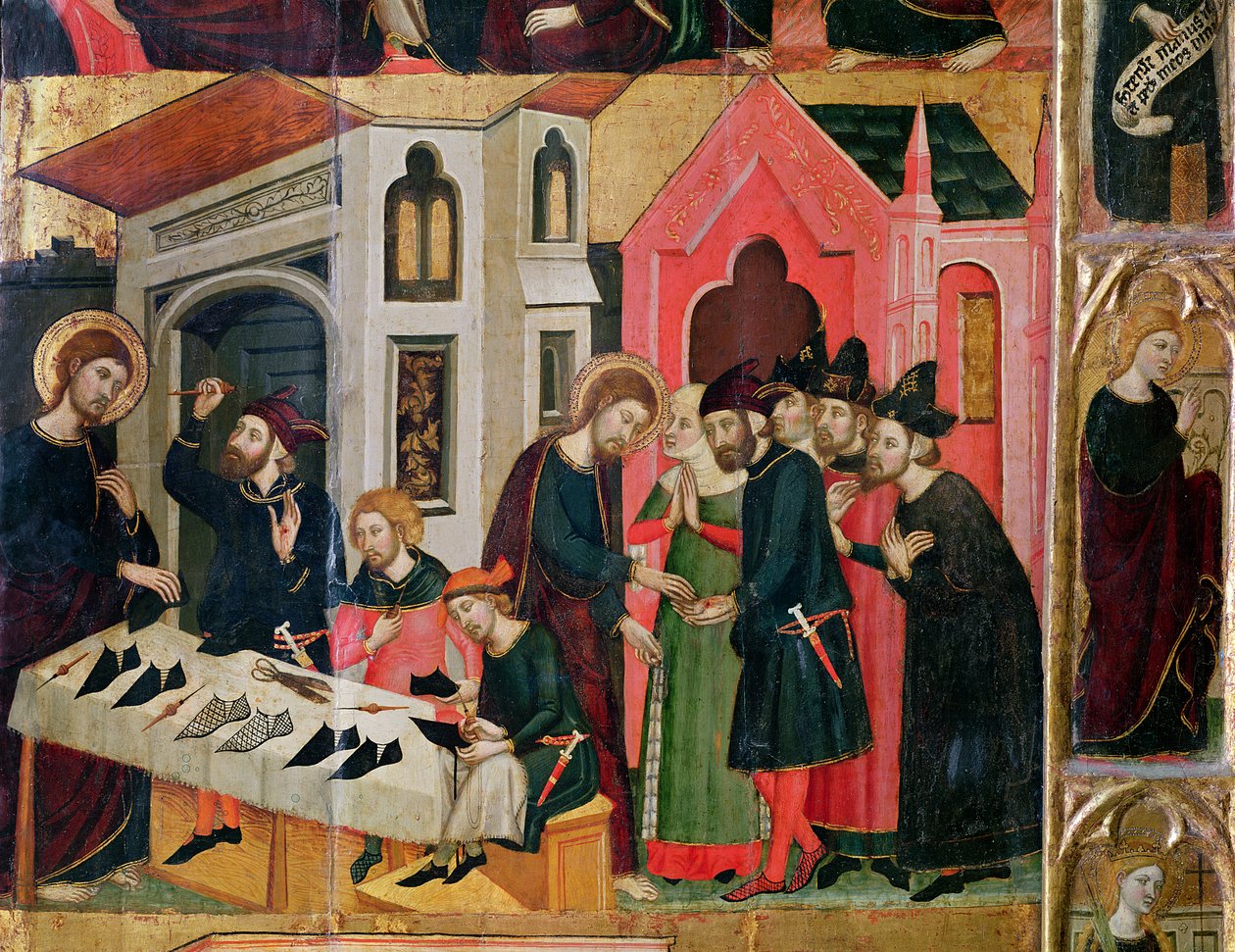 SS altartavla. Mark och Ania, detalj av en skomansstall, Catalan School, 1346 av Arnau Bassa