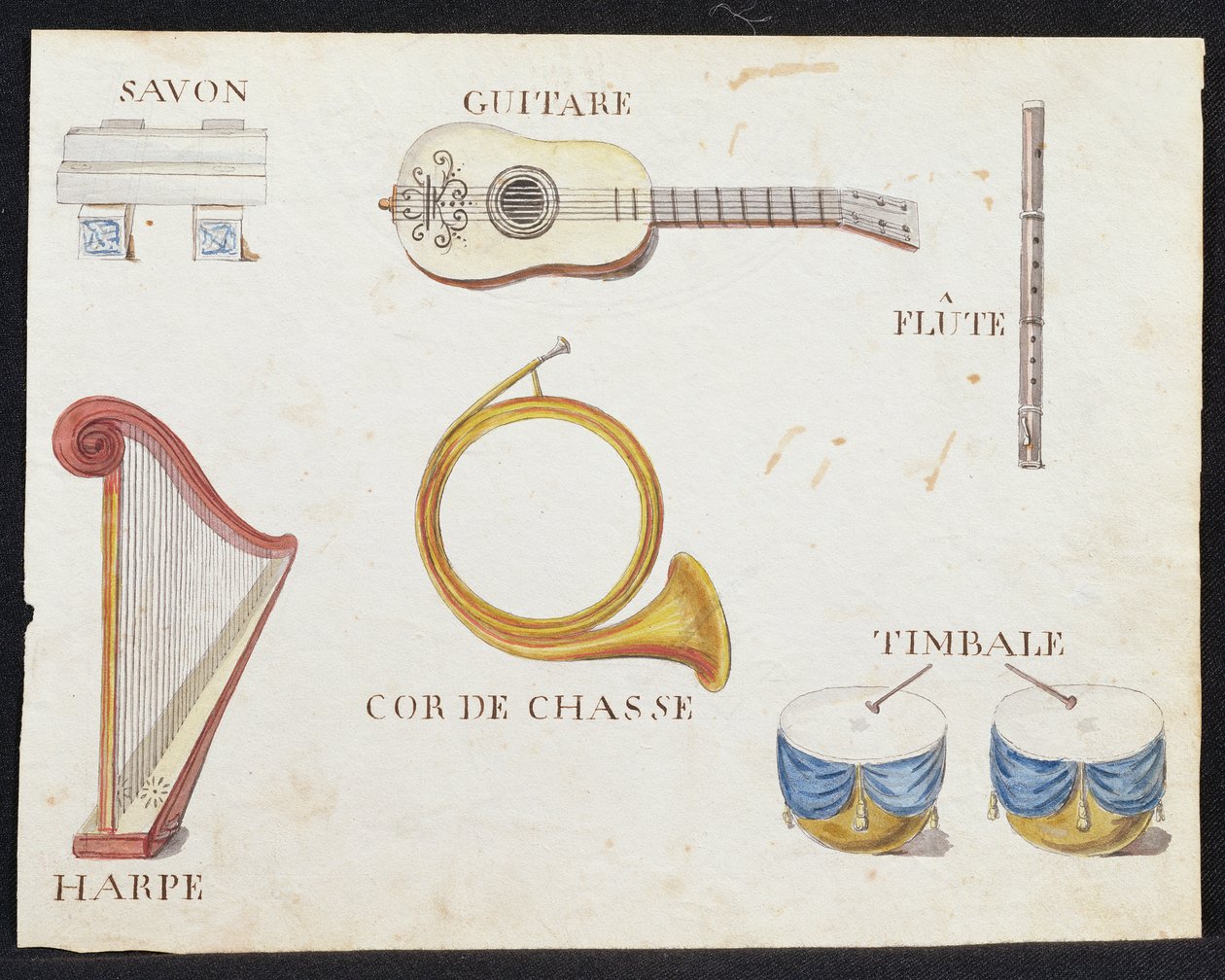 Illustrationer från "A French Alphabet Book of 1814", pub. av Charles Plante Fine Arts, 1814 av Arnaud de Beauregard