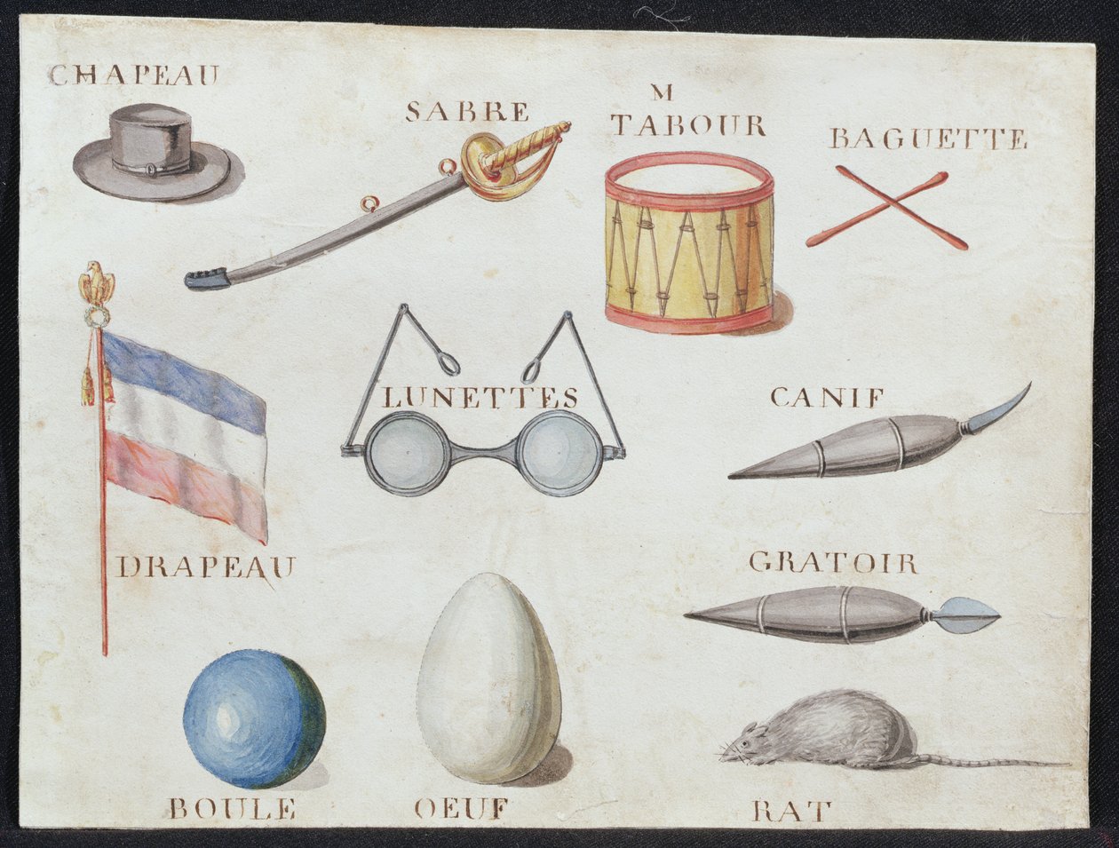 Illustrationer från "A French Alphabet Book of 1814", pub. av Charles Plante Fine Arts, 1814 av Arnaud de Beauregard