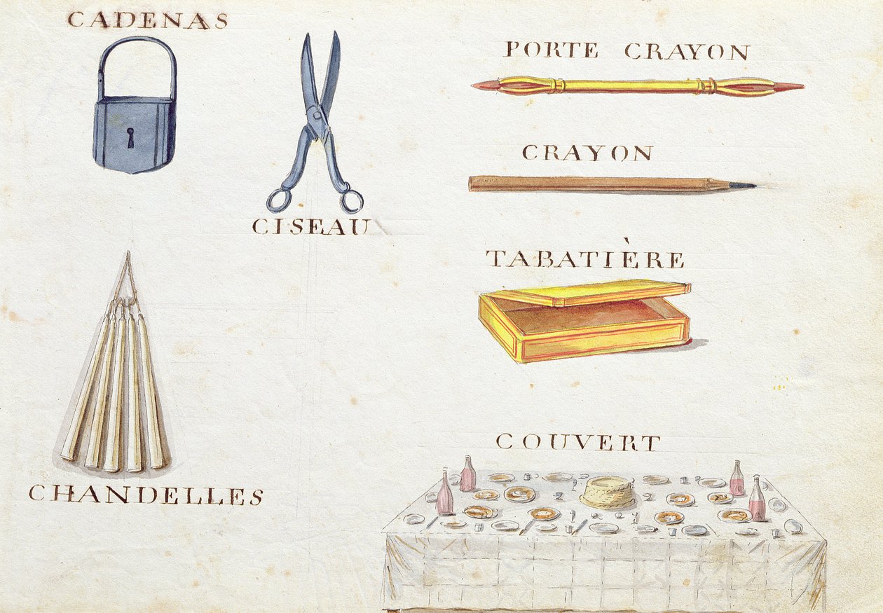 Illustrationer från "A French Alphabet Book of 1814", pub. av Charles Plante Fine Arts, 1814 av Arnaud de Beauregard