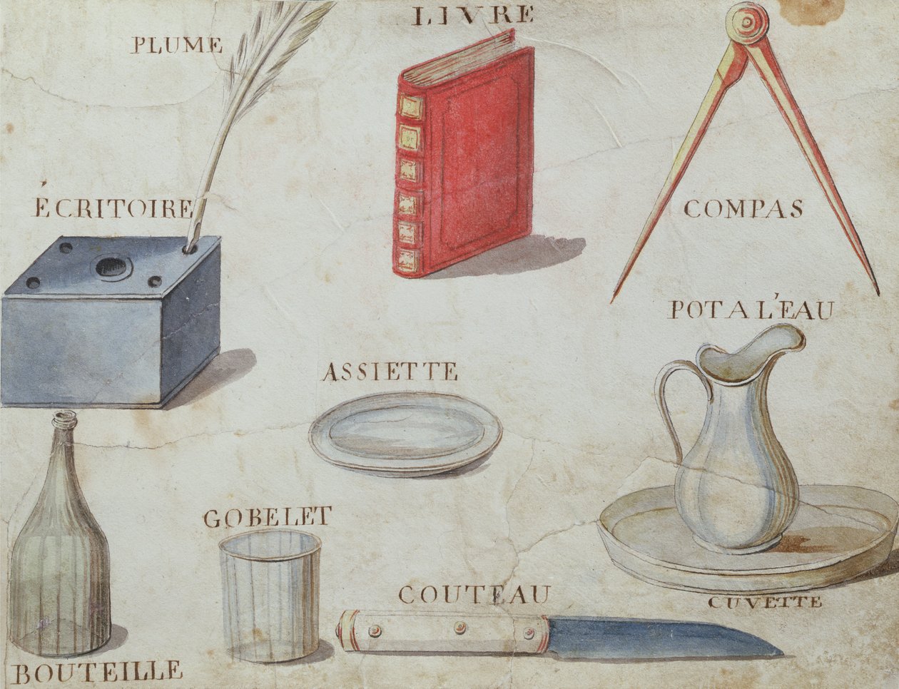 Illustrationer från "A French Alphabet Book of 1814", pub. av Charles Plante Fine Arts, 1814 av Arnaud de Beauregard