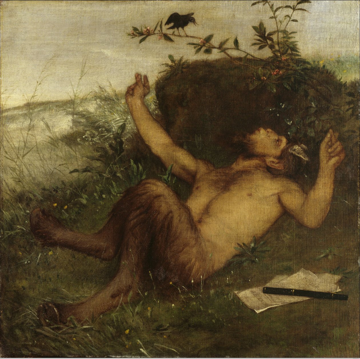Faun einer Amsel zupfeifend av Arnold Böcklin