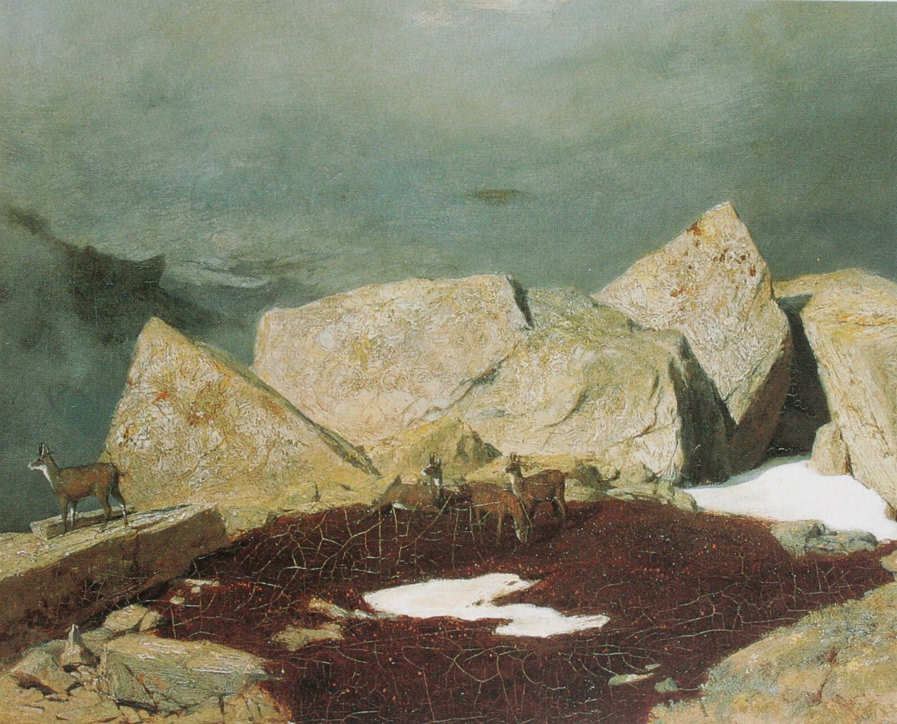 Hochgebirge mit Gemsen  av Arnold Böcklin