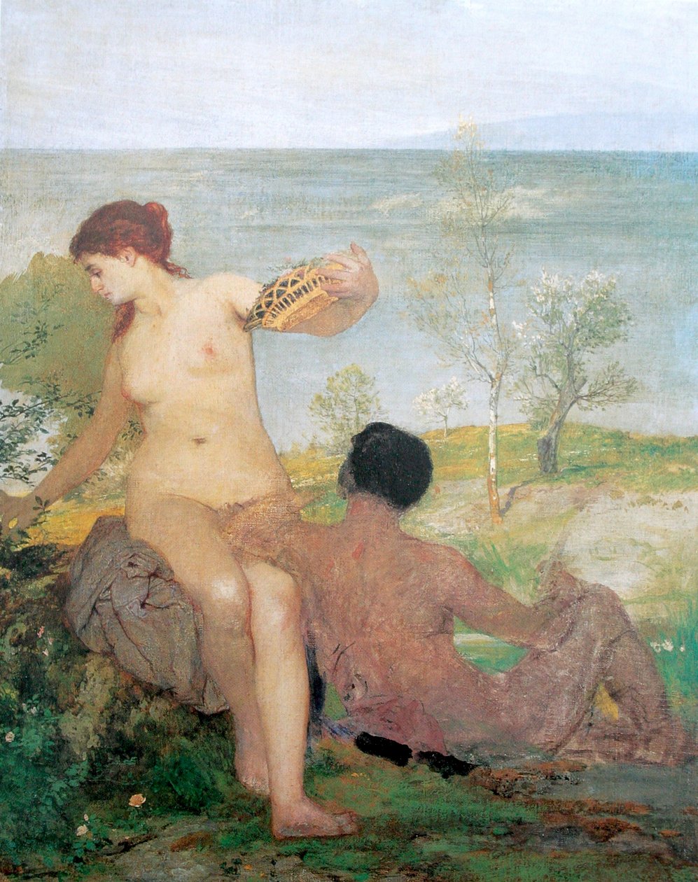 Mädchen und Jüngling beim Blumenpflücken  av Arnold Böcklin