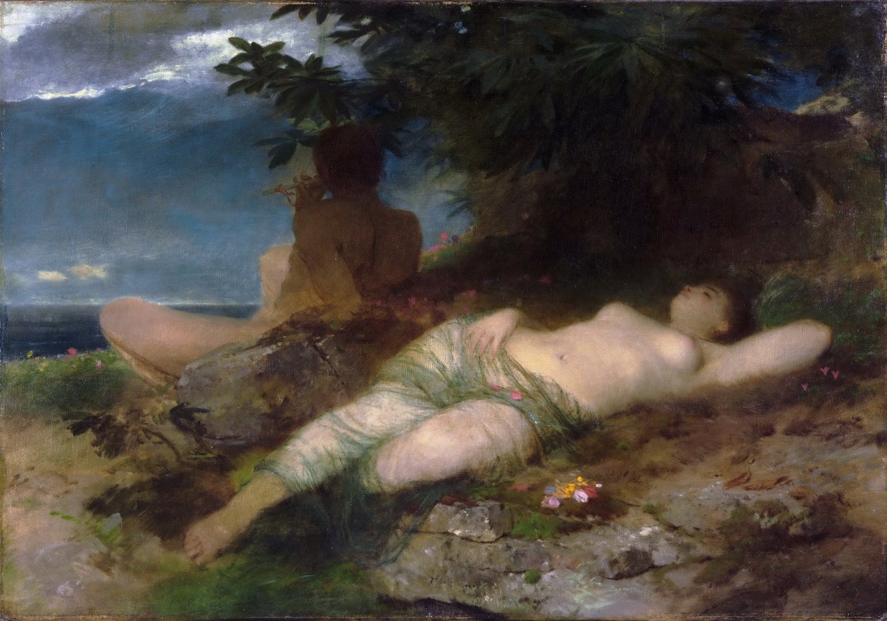 Nymphe und Satyr  av Arnold Böcklin