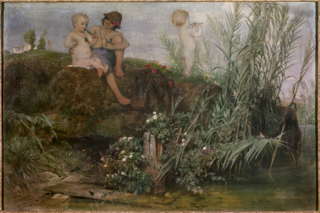 Barn som täljer majpipor av Arnold Böcklin
