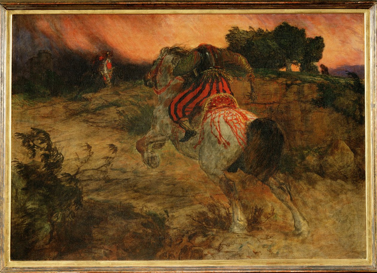 Astolphe flyr med huvudet på jätten Orrile -1874 ... (målning på duk) av Arnold Böcklin