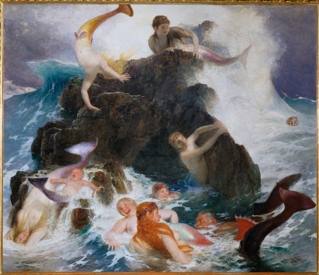 Das Spiel der Najaden - Att spela nayades ... (målning på duk) av Arnold Böcklin