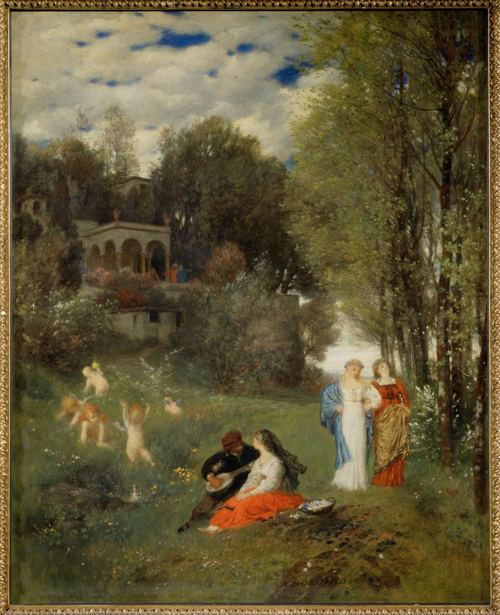 Ideale Fruehlingslandschaft - Idealiskt vårlandskap ... (målning på duk) av Arnold Böcklin