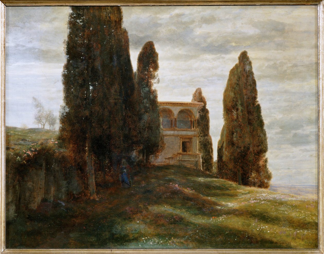 Italienische Villa im Fruehling - Italiensk villa i vårtid ... (målning på duk) av Arnold Böcklin