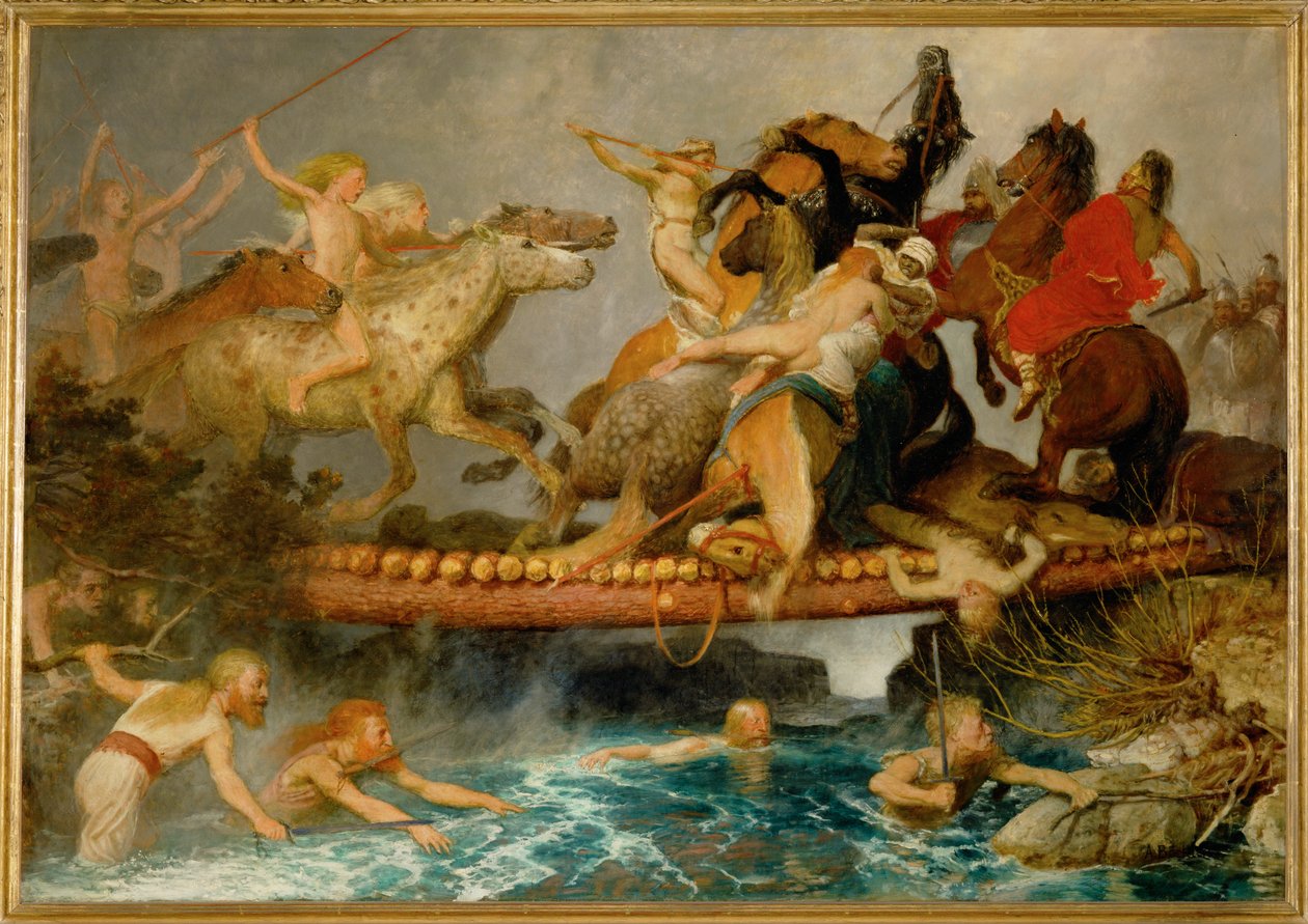Kampf auf einer Bruecke - Kampen på bron ... (målning på duk) av Arnold Böcklin