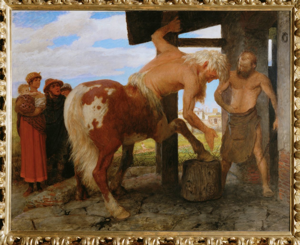 Kentaur in der Dorfschmiede - Kentaur vid bysmedjan ... av Arnold Böcklin
