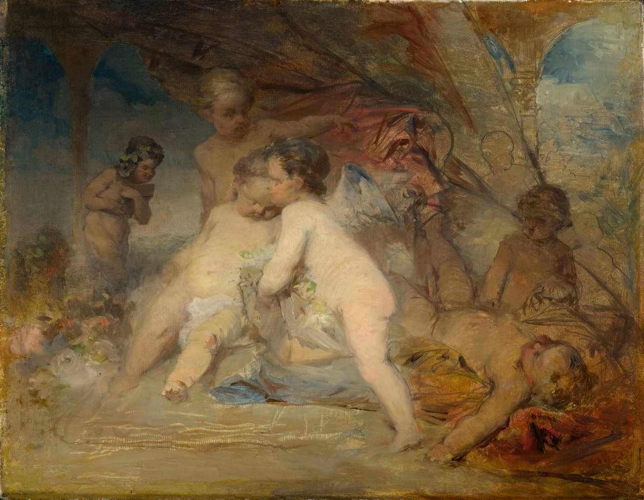 Putti och ett ungt Eros i en skogsglän av Arnold Böcklin