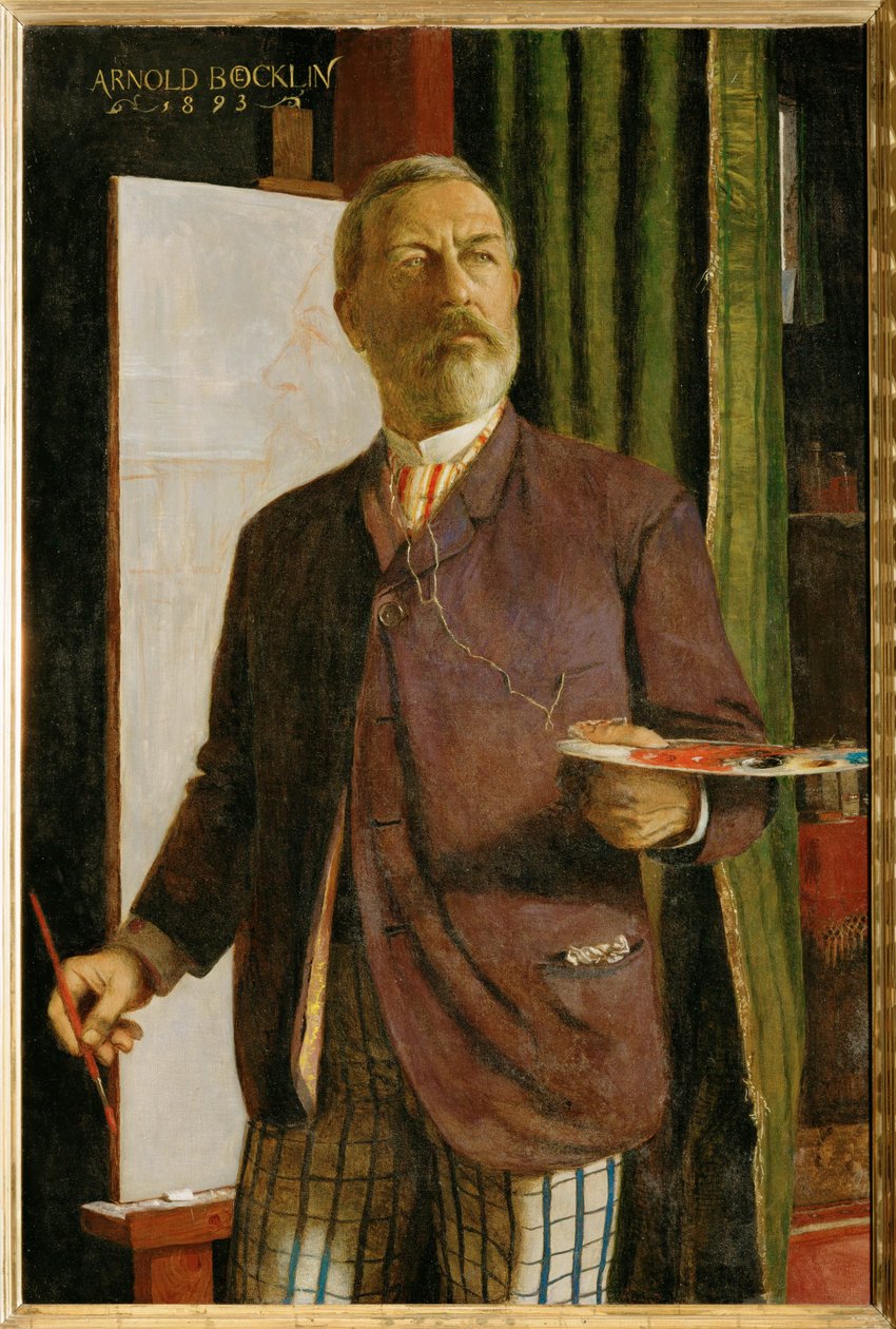 Selbstportrait im Studio - Självporträtt i sin ateljé ... (målning på duk) av Arnold Böcklin