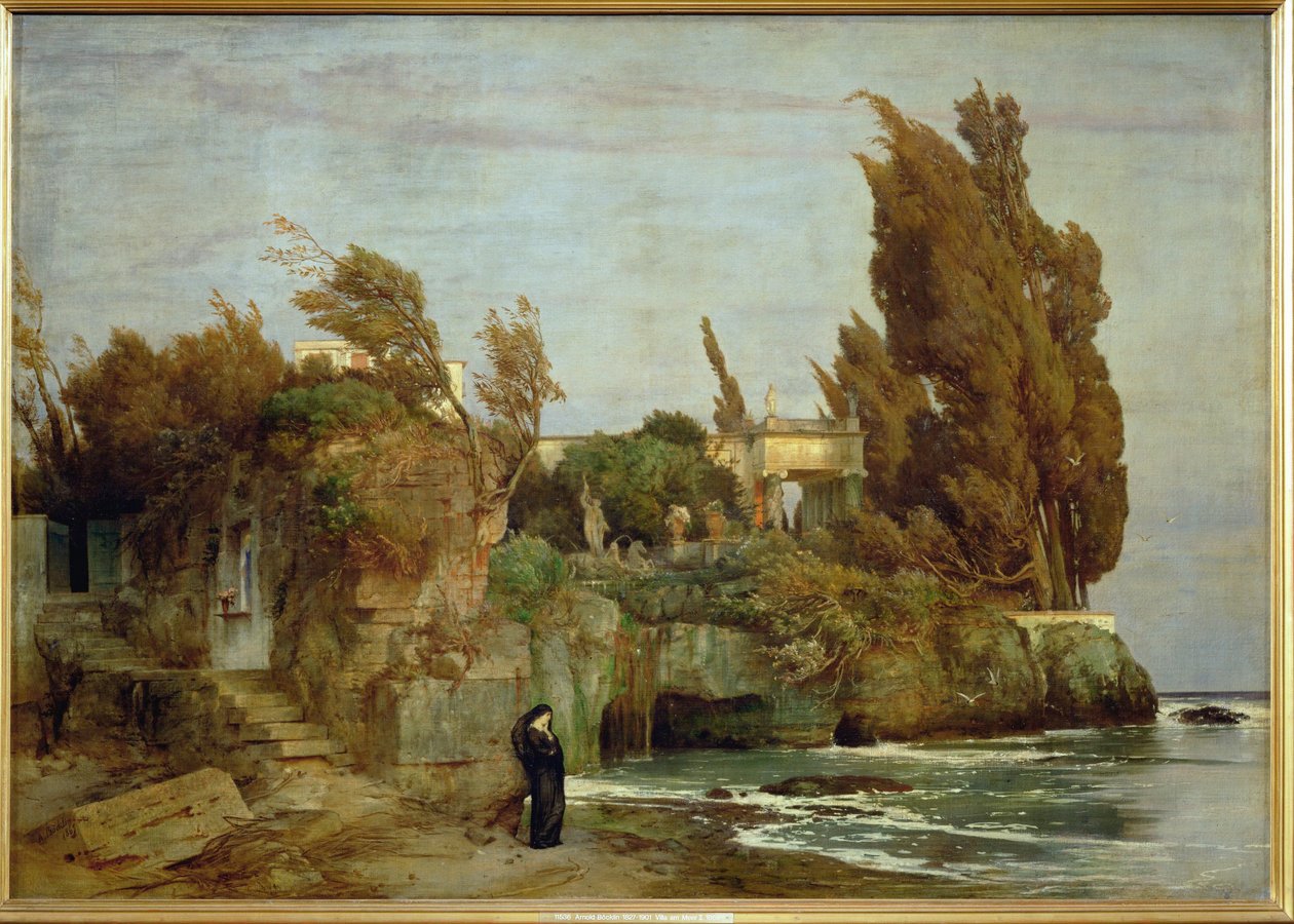 Villa am Meer - Villa vid havsstranden, andra versionen ... (målning på duk) av Arnold Böcklin