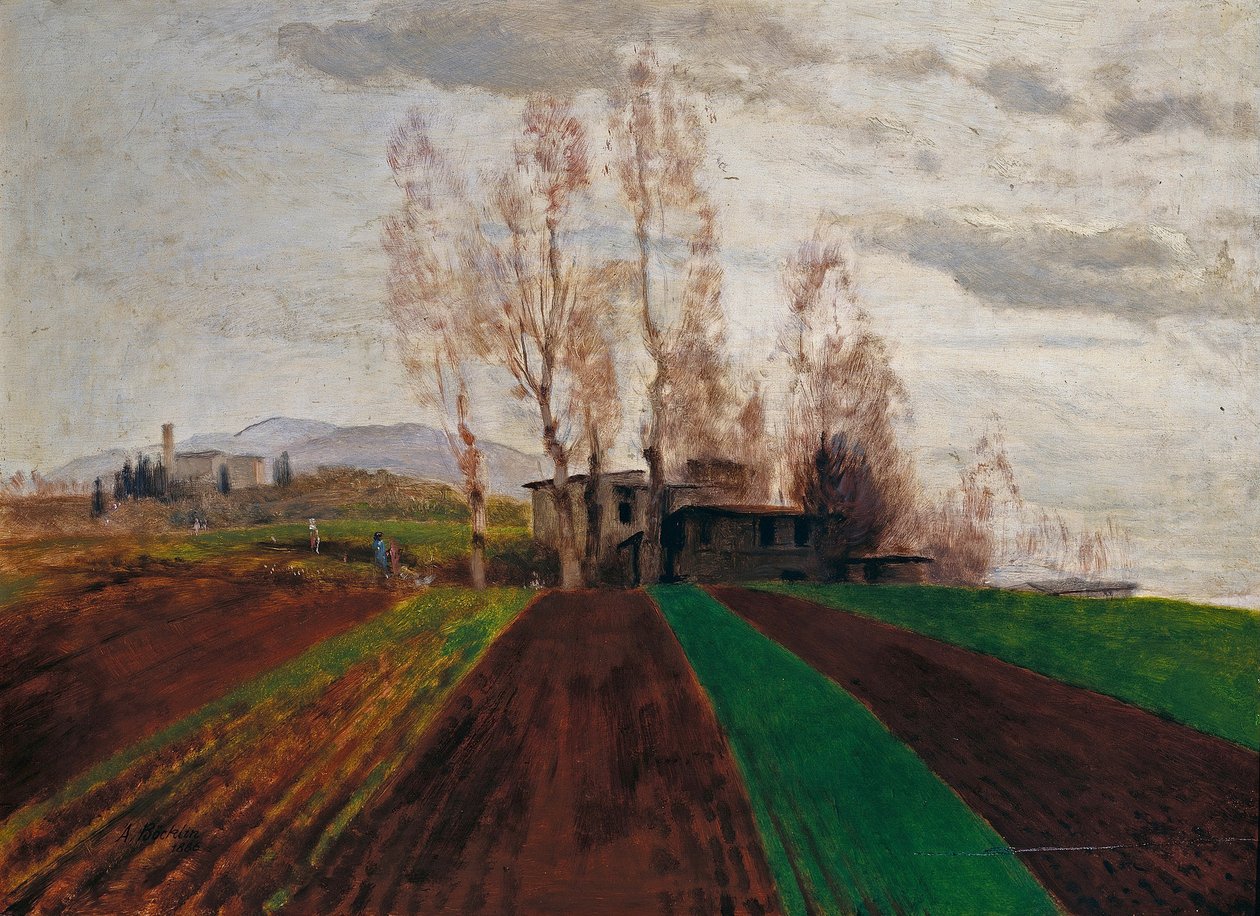 Jordbruksmark tidigt på våren / Plöjd åker tidigt på våren av Arnold Böcklin