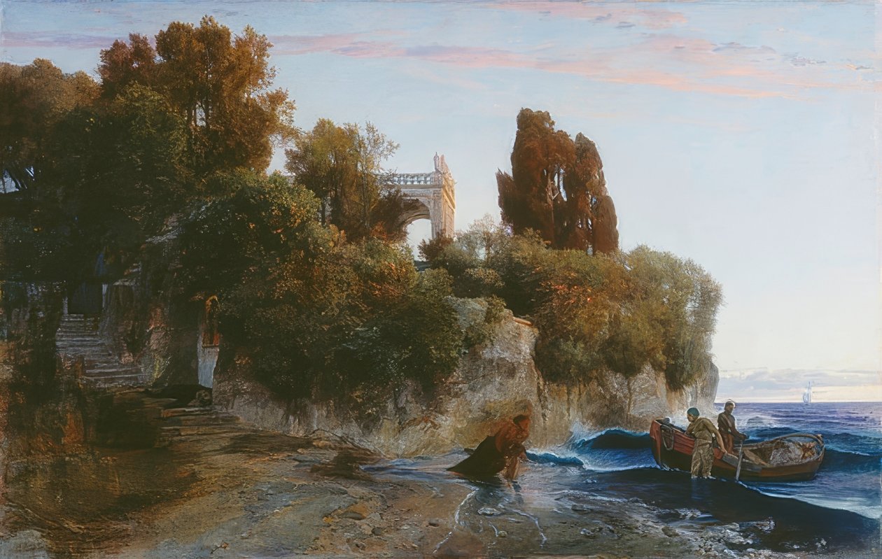 Slott vid havet (Mord i slottet). 1859 av Arnold Böcklin