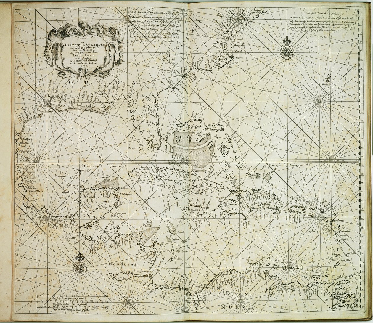 Carybsche Eylanden från Barbados till kröken av Mexiko av Arnold & Colom Jacob Aertsz (1600 73) Colom