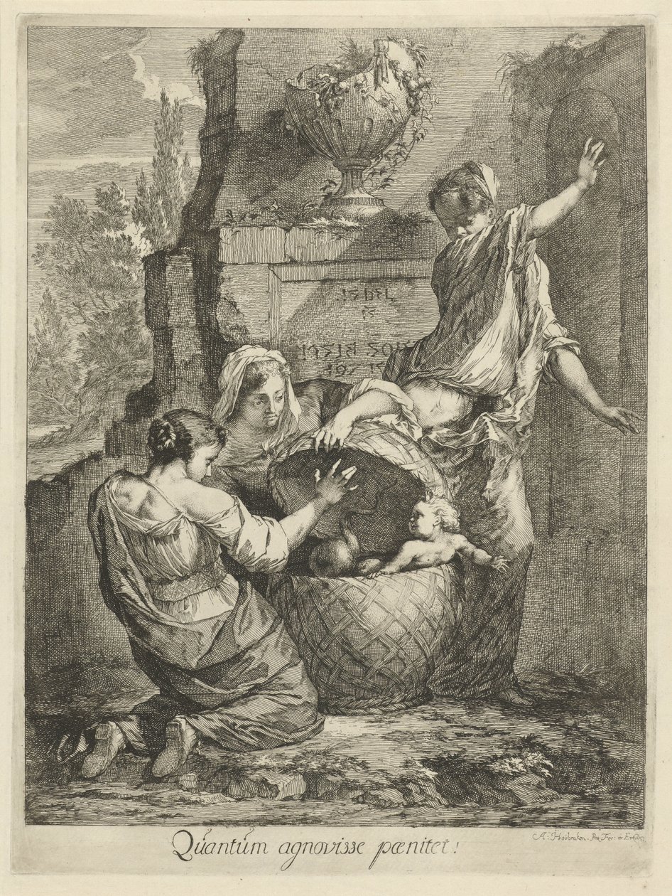 Erichthonius hittad genom de tre dotters från Cecrops (titel på objekt) av Arnold Houbraken