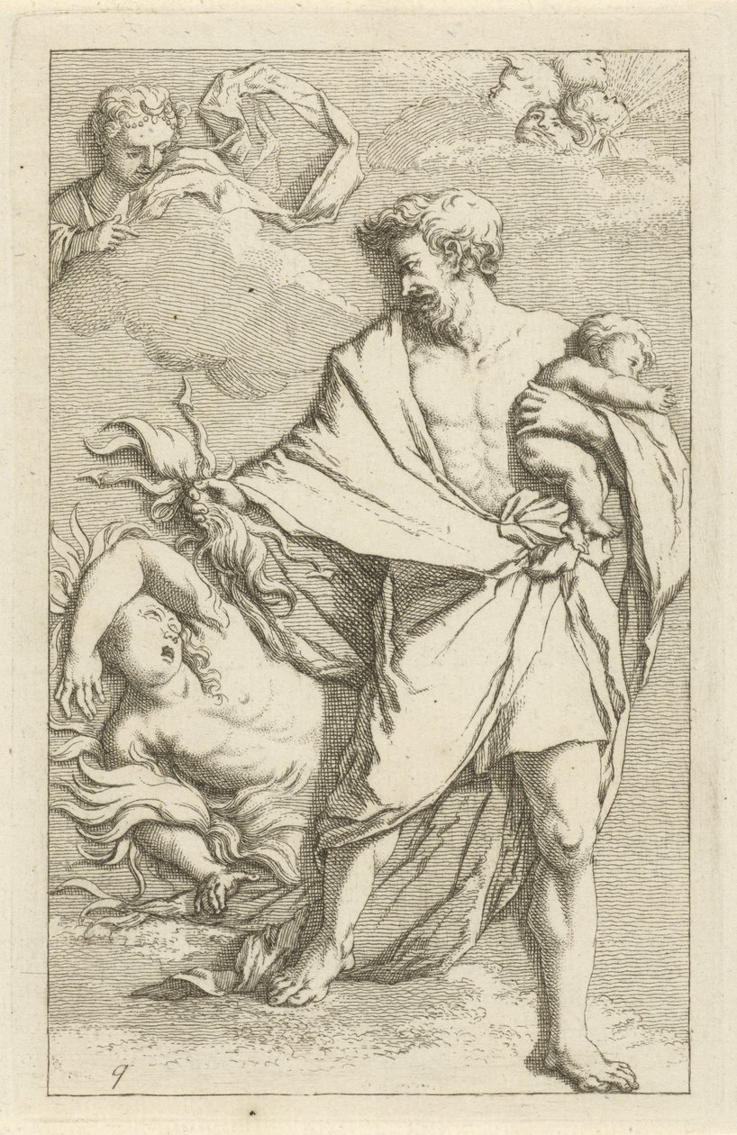 Jupiter och Semele Scen med syndastatyer öppnade i tjänst för målare, statyhållare etc. (serietitel) av Arnold Houbraken