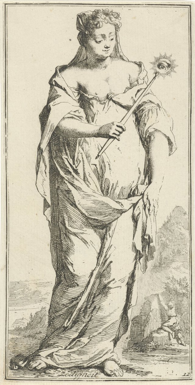 Personifiering av blygsamhet Moral (titel på objekt) Fyrtioen stycken, olika Sinne Beelden (serietitel) av Arnold Houbraken