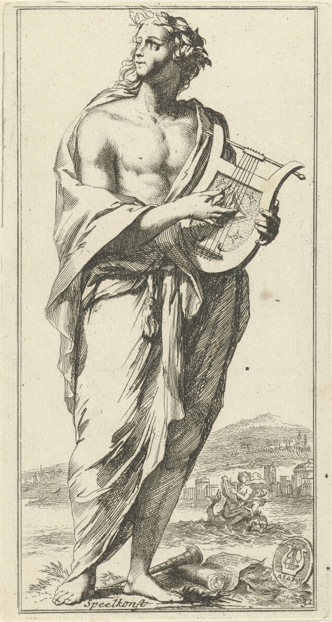 Musikpersonifiering Spela konst (titel på objekt) Fyrtioen stycken, flera Sinne-statyer (serietitel) av Arnold Houbraken