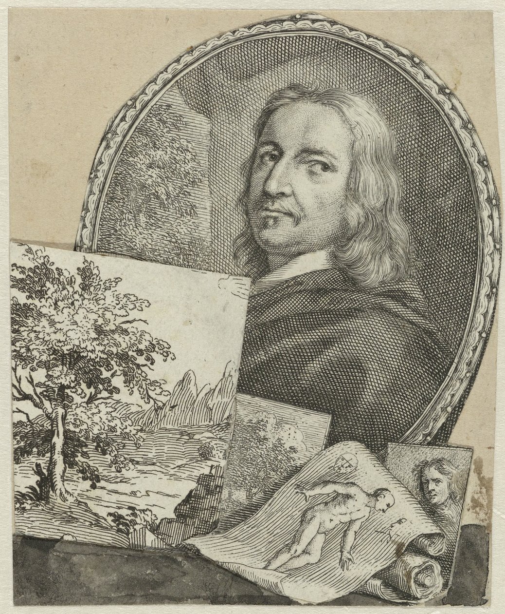 Porträtt av Philippe de Champaigne i collage av Arnold Houbraken