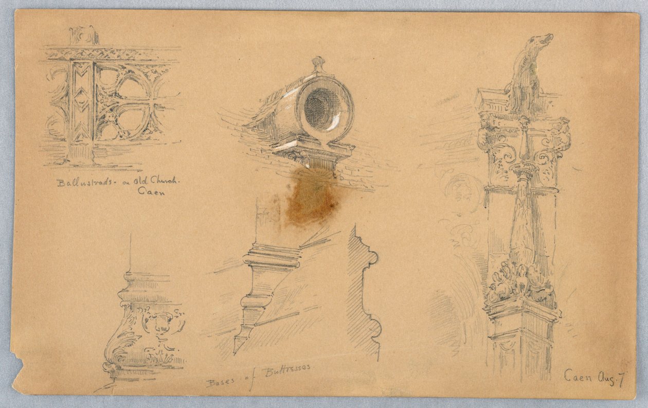 Arkitektoniska skisser i Caen av Arnold William Brunner