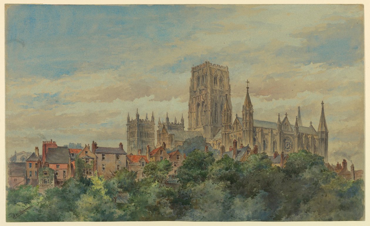 Teckning, utsikt över Durhams katedral, 1883 av Arnold William Brunner