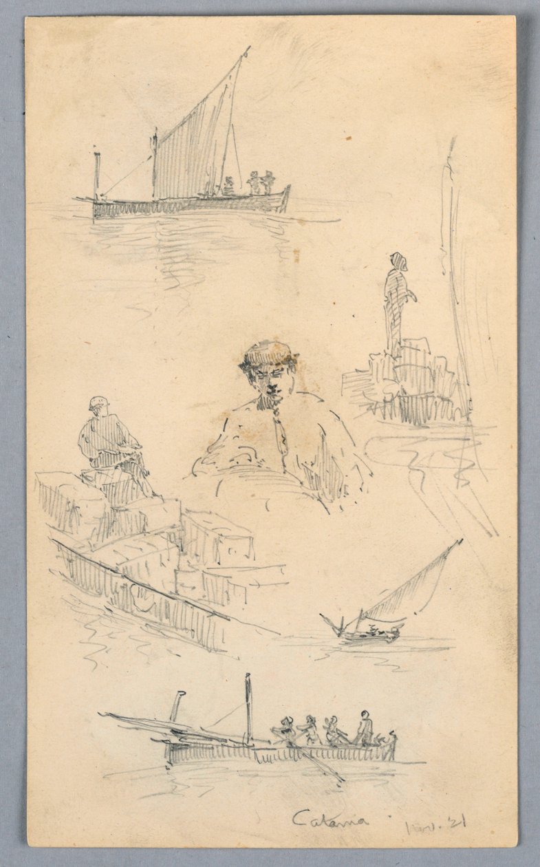 Skisser i hamnen i Catania av Arnold William Brunner