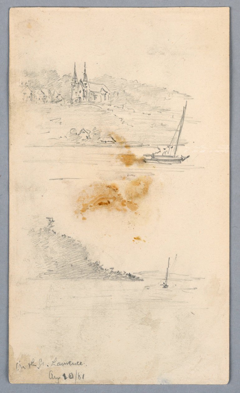 Två skisser av segelbåtar vid St. Lawrence av Arnold William Brunner
