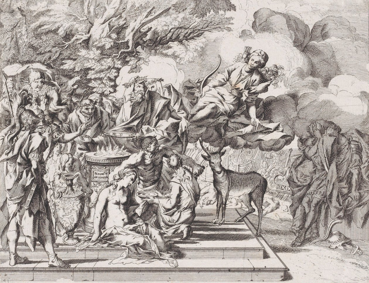 Offret av Iphigenia, 1650-1700. av Arnold van Westerhout.